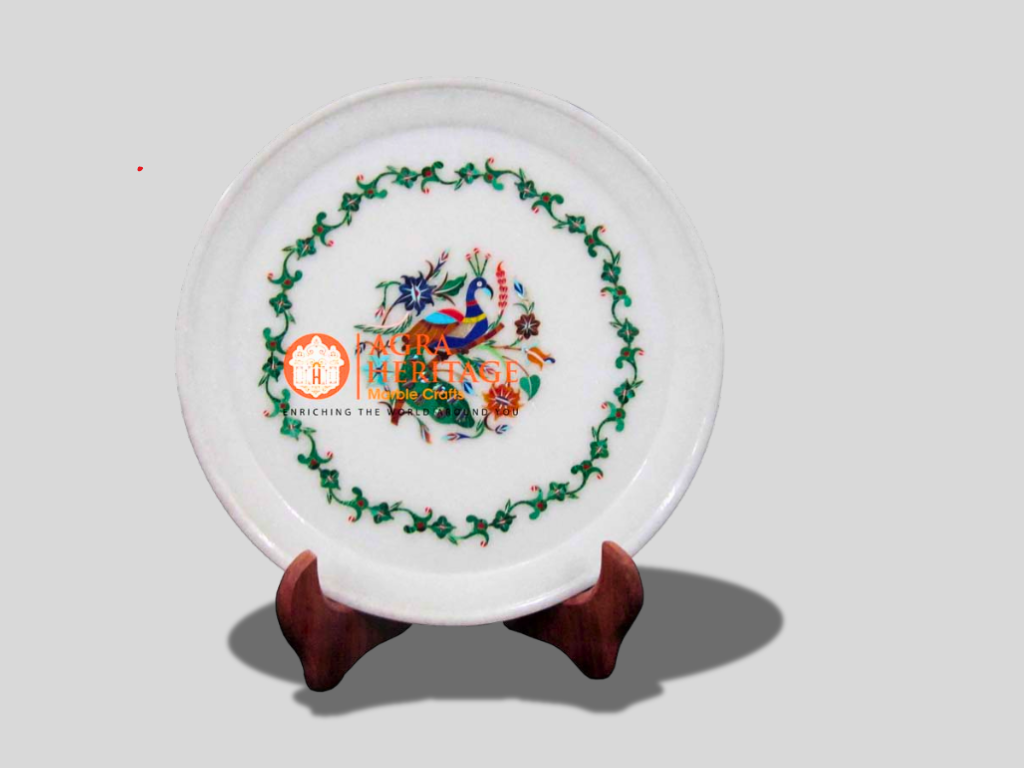 White Marble Peacock Art Serving Plate Decor